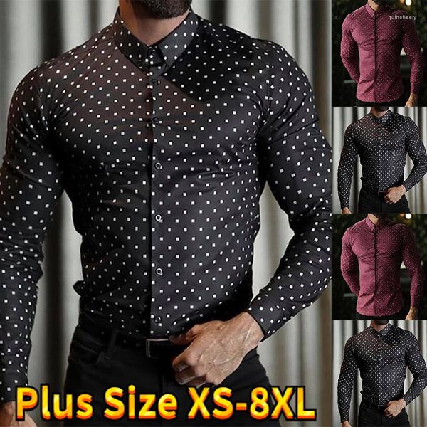 Camicie casual da uomo Camicia con stampa a pois per tutti i giorni Design classico Abbottonatura a maniche lunghe Slim Fit Pendolare Basic XS-8XL