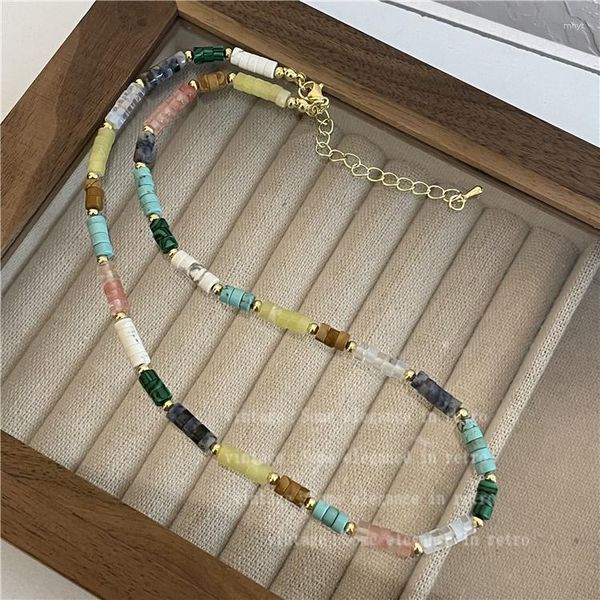 Цепочки Разноцветные золотые бусины из натурального камня Ожерелье из бисера ручной работы Национальная цепочка на ключицу Sen