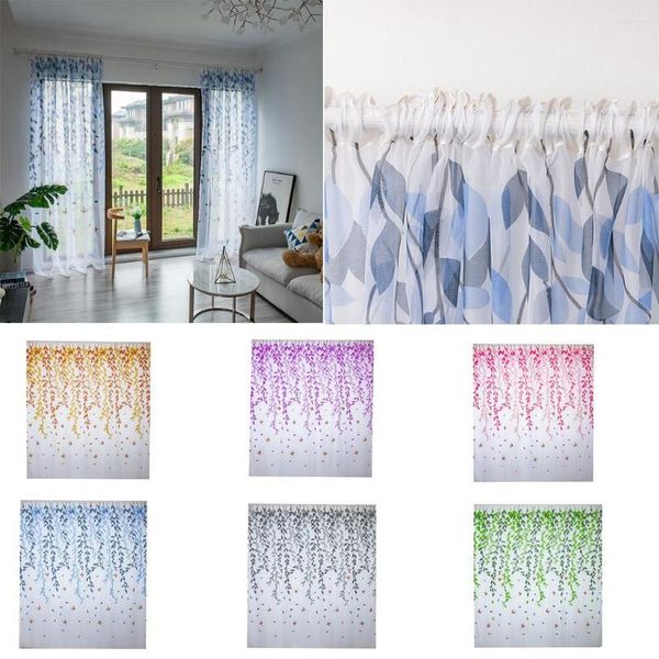 Cortina com folhas de tule transparente para janela Voile cortina 1 tecido de painel 52 x 54 cortinas