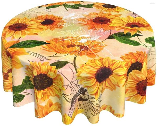 Tischdecke, Sonnenblumen-Tischdecke, rund, 152,4 cm, wasserdicht, langlebig, für Küche, Zimmer
