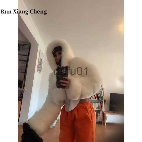 Kadın Kürk Faux Fur Run Xiang Cheng 2023 Sonbahar Kış Kürk Matar Kısa Kapak Sahte Tilki Saç Uzun Kollu Sınıf Kadın Ücretsiz Nakliye Beyaz Gök Mavisi X0907