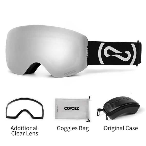 Skibrille COPOZZ Magnetische Winter-Skibrille UV400-Schutz Antibeschlag-Skibrille Männlich Weiblich Klarglas-Etui-Set Set Snowboardbrille 230907
