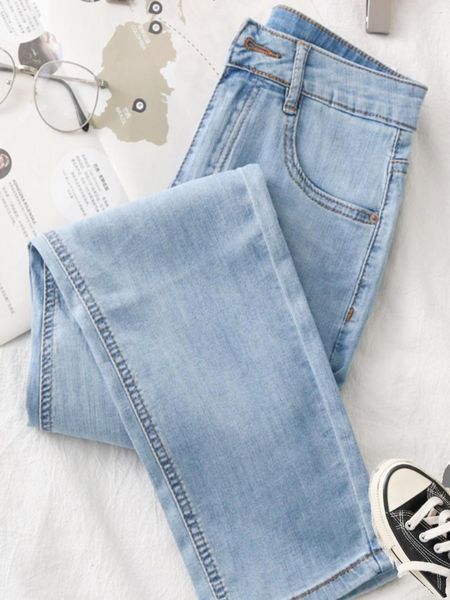 Jeans da donna Pantaloni in denim a gamba dritta leggera 2023 Mamma fidanzato a vita alta Blu per le donne Slouchy Cargo