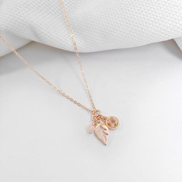 Collane con ciondolo LUCKY99 Collana estiva alla moda con frutta e fiori a foglia carina per donna, design dipinto in acrilico, colore oro rosa, regalo