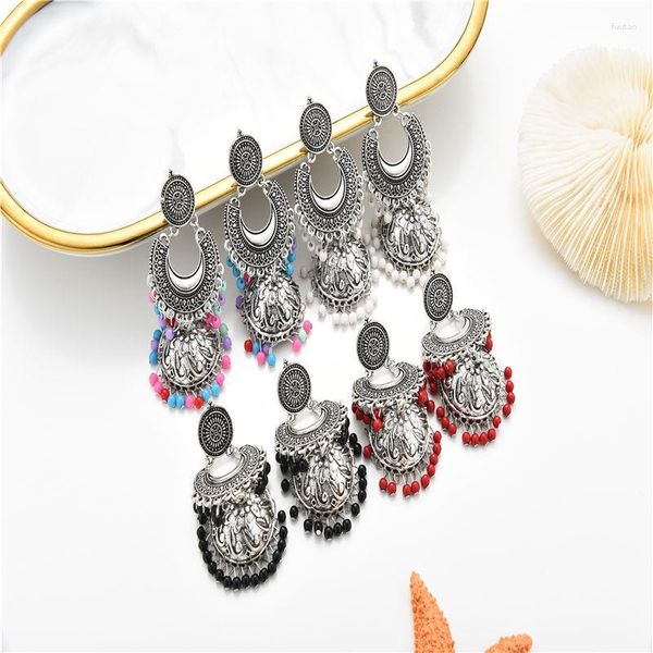 Orecchini pendenti Unico settore retrò Colore argento Campane turche Grandi per le donne Novità vintage Turchia Boho Perline Nappa