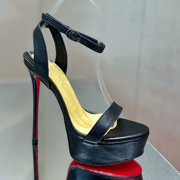 Correia de couro preta saltos stiletto plataforma de água saltos altos para mulheres designer de luxo novas sandálias romanas abertas sexy para usar sapatos femininos de casamento 15cm tamanhos 35-43 + caixa