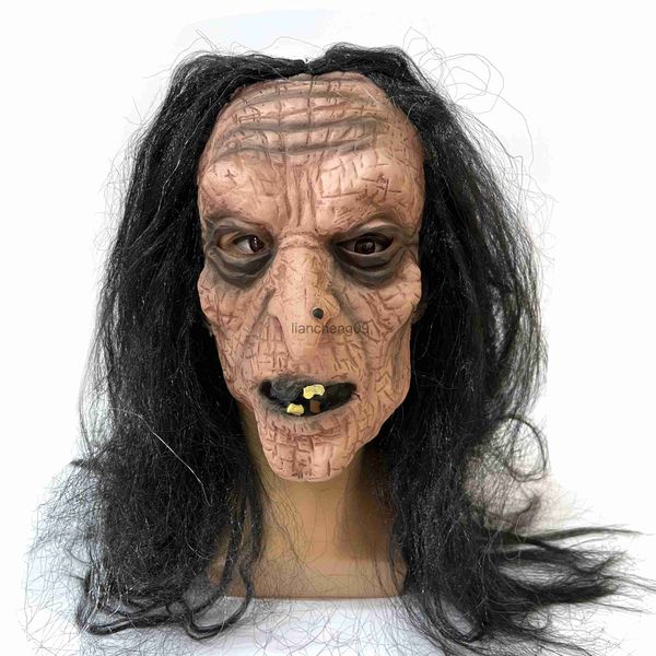 Partymasken Halloween Horror langhaarige Hexe Kopfbedeckung Alter Mann Kopfmaske Spukhaus Fluchtraum Gruselszene Dress Up Dekoration Requisiten x0907