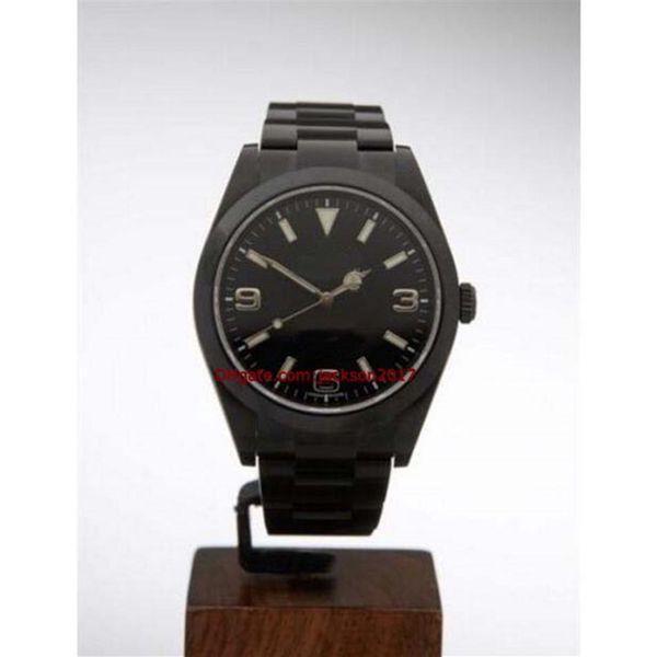 Regalo de Navidad Relojes de pulsera de alta calidad Relojes mecánicos para hombre Esfera negra Correa negra 1 RELOJ DE ACERO INOXIDABLE RECUBIERTO DLC 214270 231K