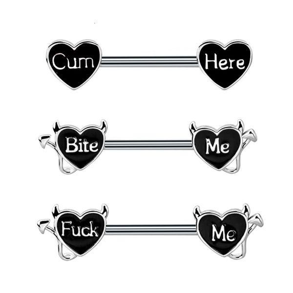 Labret Lippenpiercing-Schmuck Nippelringe 14G 316L Buchstabe Edelstahl Nipplerings Barbells für Frauen Großhandel Bite Me 230906