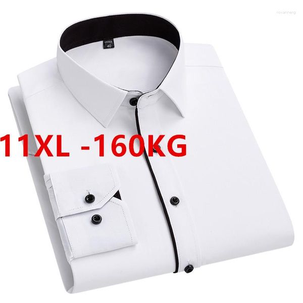 Camisas de vestido masculinas camisa de negócios branca retalhos gordura oversize social manga longa lazer outono plus size grande 11xl 10xl 9xl