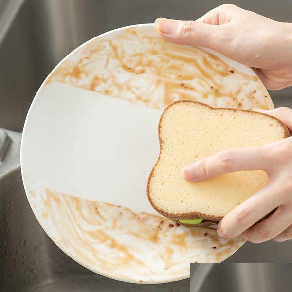 Щетки для чистки Креативная форма тоста Губки для мытья посуды Моющиеся скребки Инструменты для кастрюль Посуда Кухонные принадлежности Бытовая чистота Дако