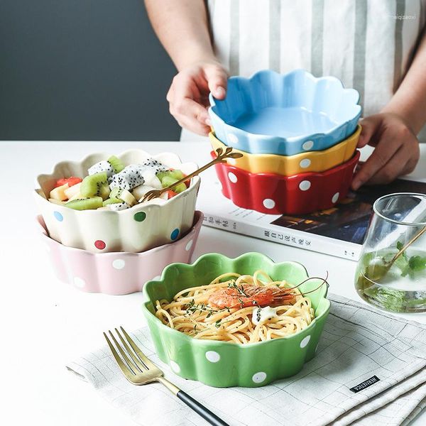 Schalen Bunte Polka Dot Keramik Spitze Schüssel Obst Salat Geschirr Essen Reis Kreative Besteck Schöne Exquisite Home Küche