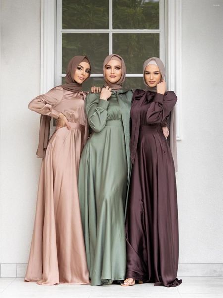 Casual Kleider Frauen Kleid Muslimischen Mode Große Schaukel Satin Nahen Osten Indonesien Elegante Robe Vestido Femme Ropa Mujer Vetement