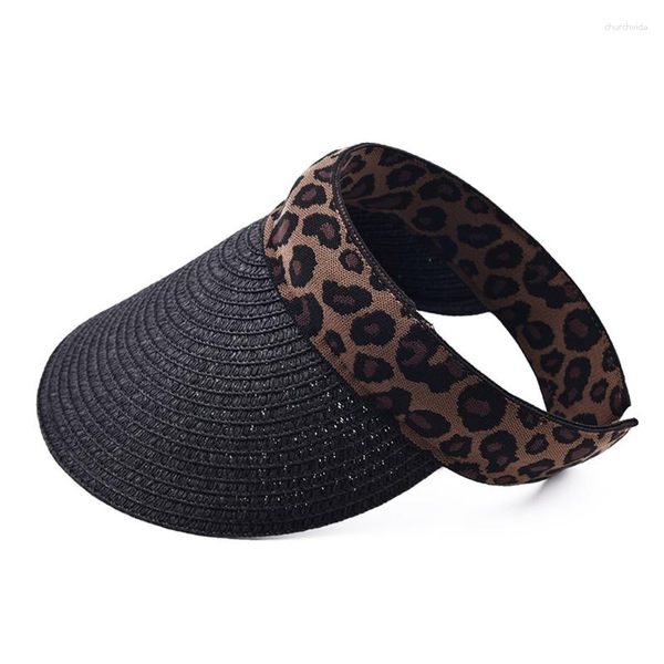 Шляпы с широкими полями для солнцезащитного козырька, винтажная соломенная шляпа с леопардовым принтом, защита Stre
