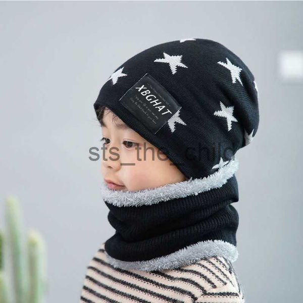 Beanie/Skull Caps 2020 Nuovo Inverno Aggiungi Fluff Childen Star Hat Set Ragazzi Ragazze Sciarpa al collo Caldo fazzoletto da collo per bambini Maglia per bambini Cappello Sciarpa 2 pezzi Set x0907