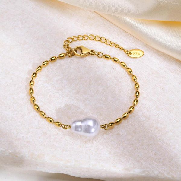 Link pulseiras azeitona frisada corrente pérola pulseira para mulheres gilrs stianles aço senhoras jóias presente de festa