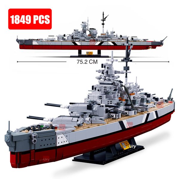 Aeronave Modle WW2 Navios de Guerra Militares KMS 2 em 1 Bismarck Battleship Fleet Coleção Blocos de Construção Modelo Clássico Brinquedo para Crianças Menino Presente 230907