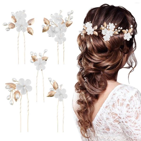 Grampos de cabelo 5 tamanhos em forma de u feminino meninas joias moda leve flor pérola headwear elegante pino de casamento nupcial dama de honra