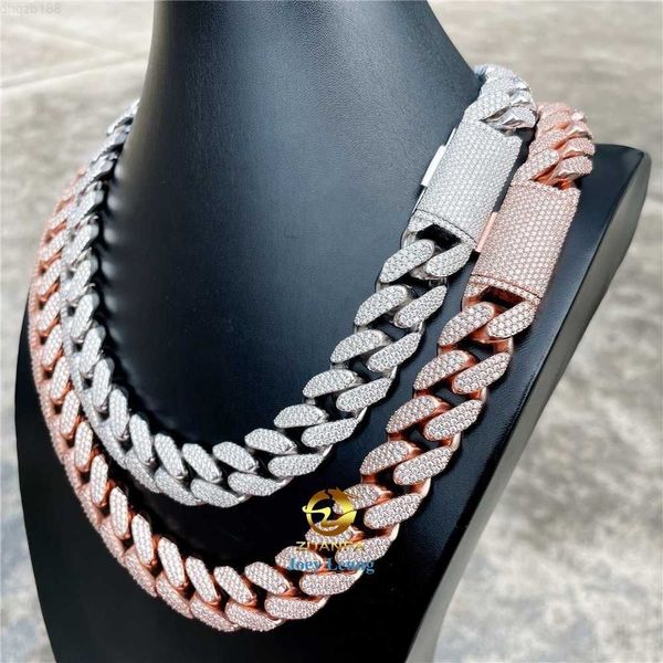 Pass Diamond Tester Moissanit Hop Out 925 Hip 18mm Iced Chain Link Schmuck Custom Silver Heavy Cuban Weight Solid Necklace Akkna