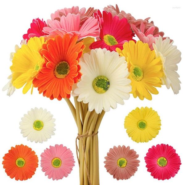 Fiori decorativi 18 pezzi margherite artificiali gerbera margherite finto bouquet fiore in PU per matrimoni, feste nuziali, home office