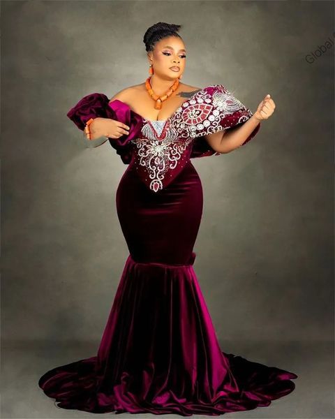 2023 Арабские вечерние платья Aso Ebi с открытыми плечами и оборками, расшитые кристаллами и бисером, танцевальные платья для африканских черных девушек, большие размеры