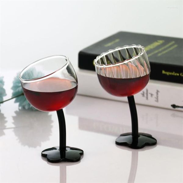 Copos de vinho moderno simples cabeça torta flor bonito antigo cálice transparente padrão vertical retro francês romântico champanhe vidro