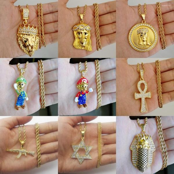 Colares Pingente Bling 11 Estilos Atacado Hip Hop Jesus Cruz Colar Jóias Para Homens Gelado Fora N02