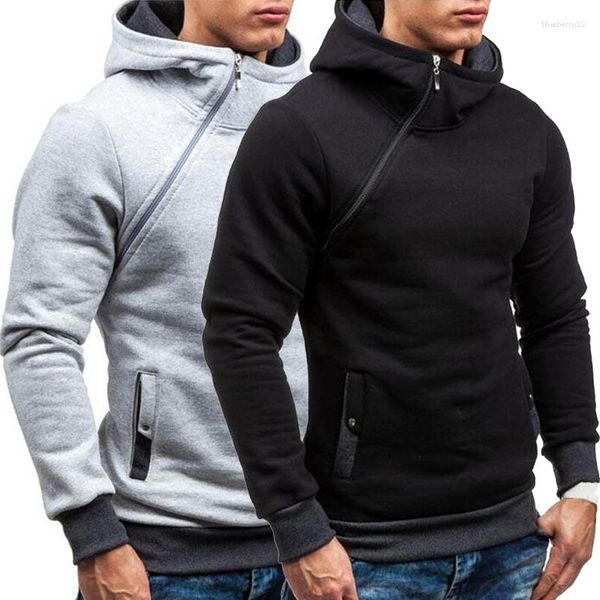 Felpe con cappuccio da uomo Casual solido Mens cerniera diagonale manica lunga felpe con cappuccio felpe con cappuccio da uomo pullover felpa con cappuccio