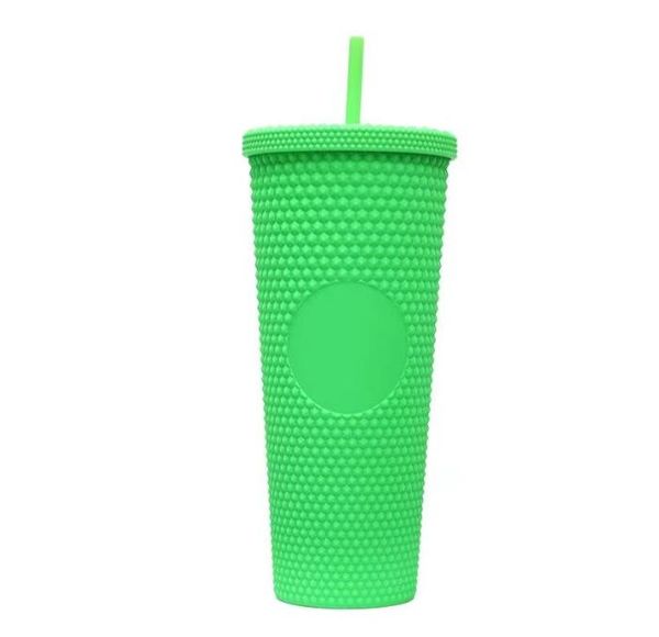 nuovo Starbucks Bicchiere borchiato per bicchieri da 24 once in molti colori con coperchio e cannuccia Bicchieri in plastica riutilizzabili a doppia parete Tazza da caffè ghiacciata opaca da 710 ml