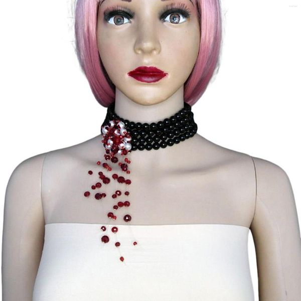 Correntes Halloween Vampiro Sangue Imitação Pérolas Garganta Sangrando Colar Para Mulheres Moda Collar Bib