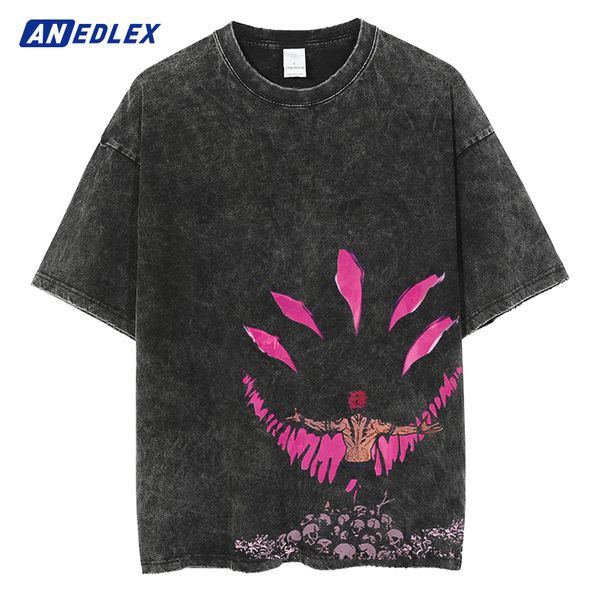 Magliette da uomo T-shirt con stampa anime giapponese T-shirt vintage lavata T-shirt estiva in cotone a maniche corte T-shirt Harajuku Hip Hop Streetwear 230906