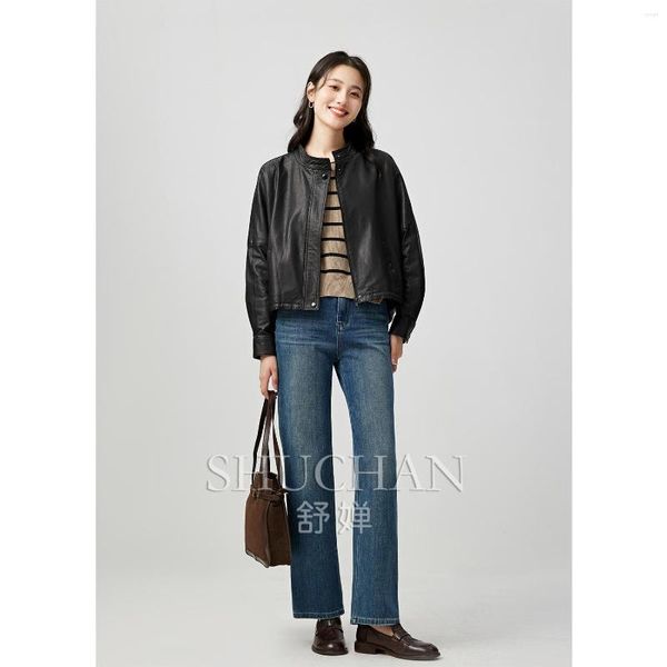 In Pelle da donna SHUCHAN Coulisse Casaca De Cuero Mujer Cerniere Casual Cerniera Giacca di pelle di Pecora Donne Abrigos Invierno 2023