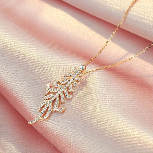 Correntes colar feminino 925 prata esterlina rosa folha de ouro clavícula corrente estilo luxuoso cor 2023