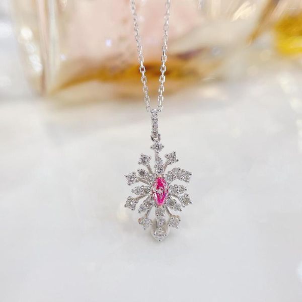 Correntes YM2023 Jóias Finas Sólidas 18K Ouro Natureza 0.13ct Rosa Diamantes Pingentes Colares Para Mulheres Presentes de Aniversário