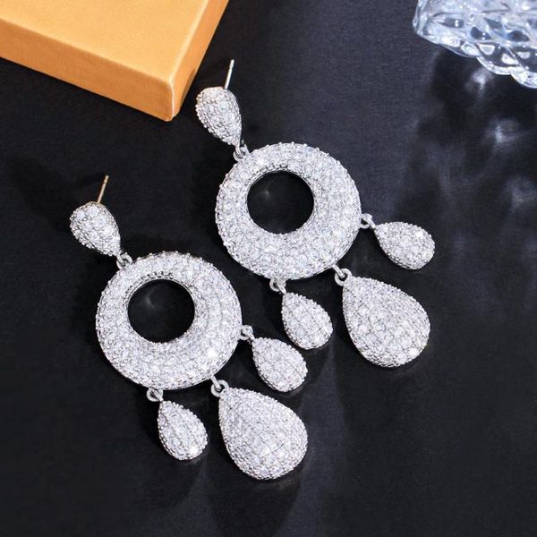 Dangle Brincos CWWZircons Delicado Zircônia Cúbica Pendurada Longa Gota de Água Lustre Para Mulheres Dubai Jóias de Casamento Nigeriano CZ529