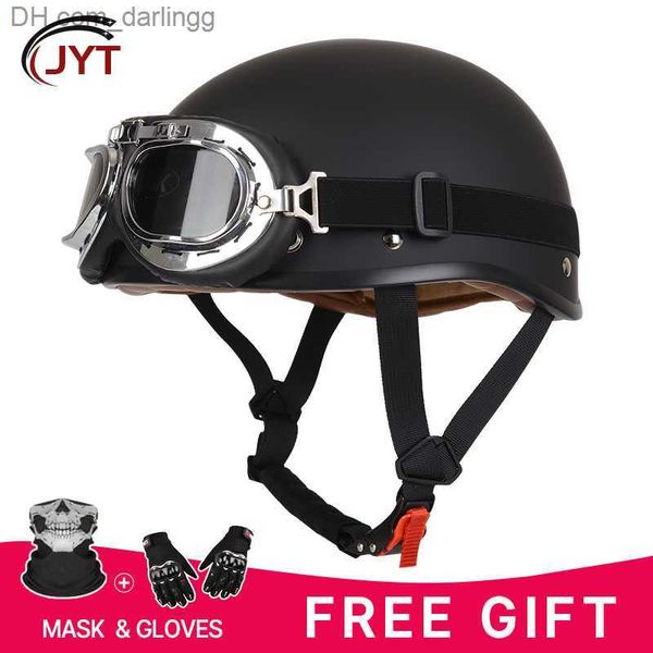 Capacetes de ciclismo Capacete de motocicleta retrô para homens e mulheres estilo alemão capacetes de meia face com óculos DOT aprovados Scooter Cruiser Motocross Q230907