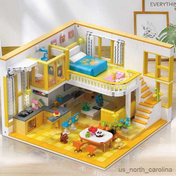 Blöcke Neue Nordic Haus Bau Bausteine Set Wohnung Schlafzimmer Küche Ecke Figuren Micro Spielzeug Kinder Mädchen R230907