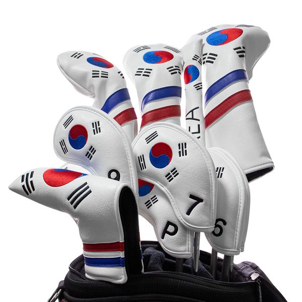 Andere Golfprodukte Golf-Schlägerkopfabdeckungen Korea Patriotism Golf-Schlägerkopfabdeckungen-Set für Golf Iron Driver Fairway Hybrid Blade Putter Alignment Stick 230907