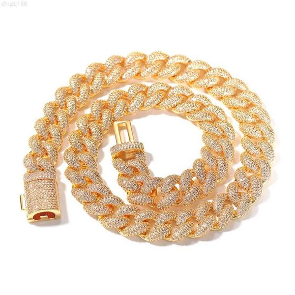 Miami Halskette Strass Bling Moissanit Hip Halskette Cuban Link Großhandel Goldene Kette Herren 14mm3D Hop Finish Schmuck Ekxli