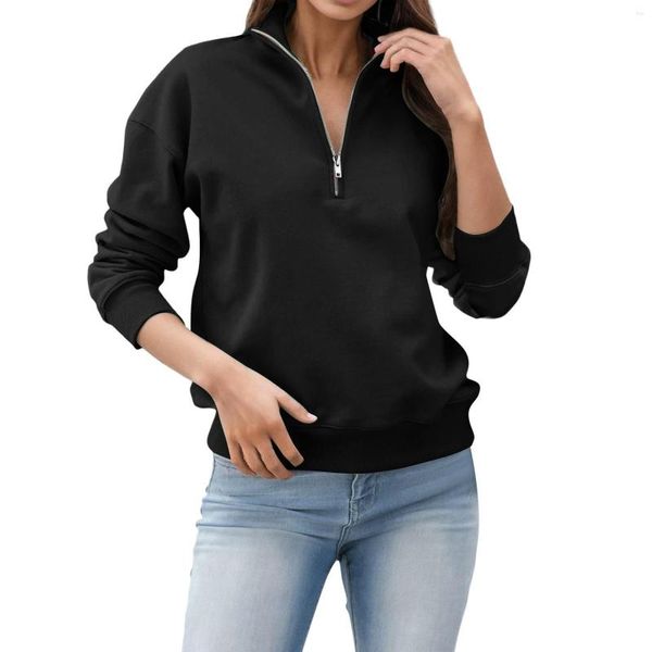 Felpe con cappuccio da donna Mezza zip Felpa autunnale da donna Colletto alla coreana Pullover oversize Top Manica lunga Giacca casual Abbigliamento Moda donna