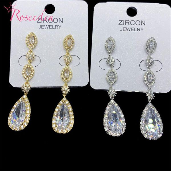 Orecchini pendenti Donna Gioielli da sposa Zircone Matrimonio Accessori per l'orecchio lungo Goccia d'acqua Elegante CZ RE4818