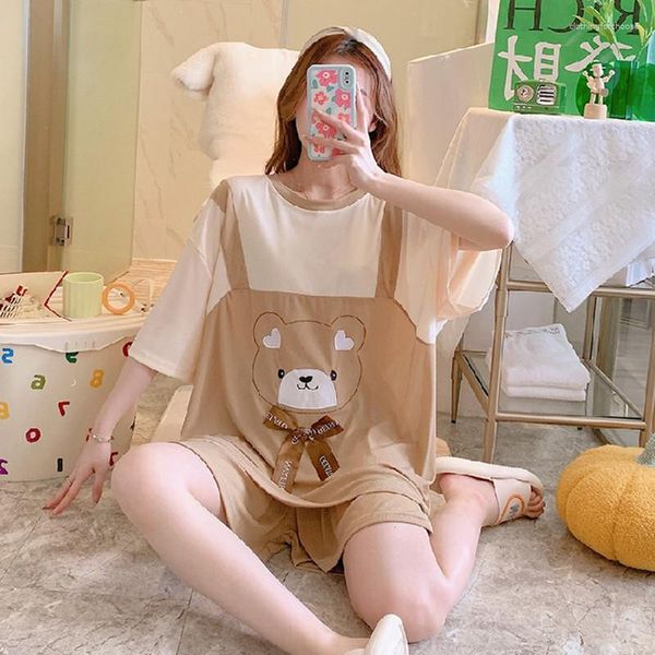 Kadın pijama kawaii ayı pijamaları kadınlar için prenses tarzı 2 adet sevimli askıya alma giyim 5xl 6xl gevşek pijama