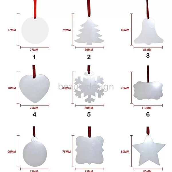 Sublimazione natalizia Ornamento in bianco Ciondolo per albero di Natale a doppia faccia Multi forma Piastra in alluminio Etichetta appesa in metallo Vacanze Decorati302O