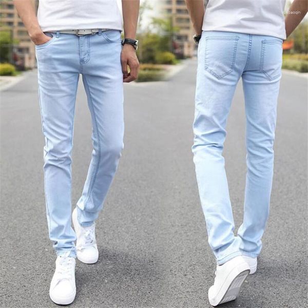 Jeans masculinos denim slim fit calças masculinas estiramento luz azul calças de alta qualidade casual moda vaca menino masculino