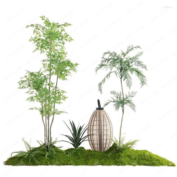 Flores decorativas chinês zen simulação planta verde paisagem macaco dourado samambaia escadas interiores grandes plantas simuladas mostrar janela