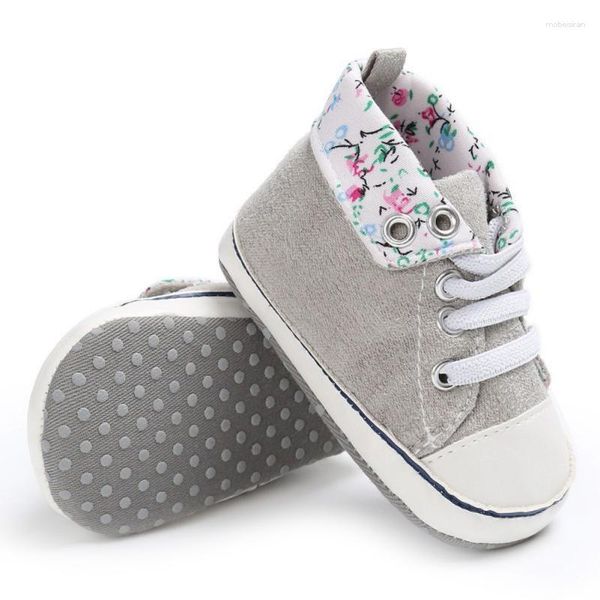 First Walkers Babybett-Leinwandschuhe, geborene Kleinkinder, klassische High-Top-Mode, mit Blumenmuster, Kreuzbindung, Prewalkers-Sport-Turnschuhe, 0–18 Monate