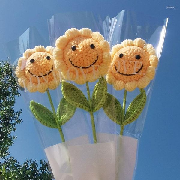 Flores decorativas de malha artificial acabada mão tecido flor decoração artesanal simulação fio casamento pogal prop
