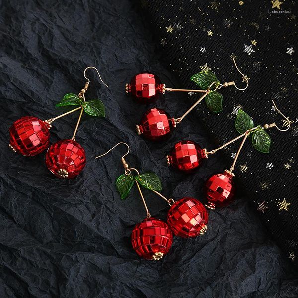 Orecchini pendenti carino dolce frutta glitter perline 3D rosso ciliegia goccia discoteca palla a specchio per le donne ragazze che ballano regalo di gioielli per feste