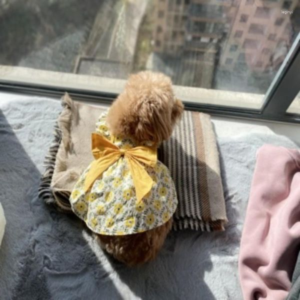 Abbigliamento per cani Abito per animali domestici Gilet stampato con fiocco in cotone dolce Vestiti piccoli Articoli per gatti medi