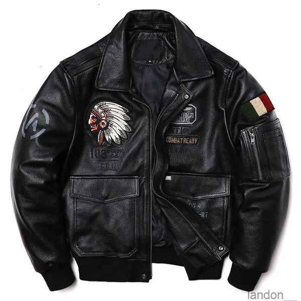 Pelle da uomo finta 2024 ricamo indiano vera giacca di pelle bovina giacche da motociclista vestiti da pilota dell'aeronautica tuta da volo 230908